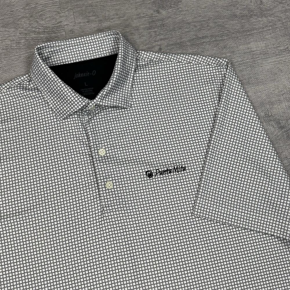 Johnnie-O Polo Shirt Men’s L Punta Mita Golf Performance Geometric Preppy AOP